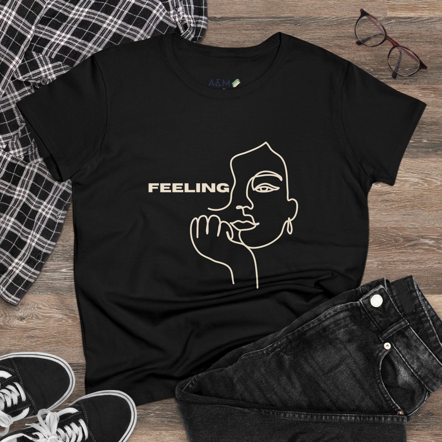 Feeling Line Art Tee | Minimalist Face Design