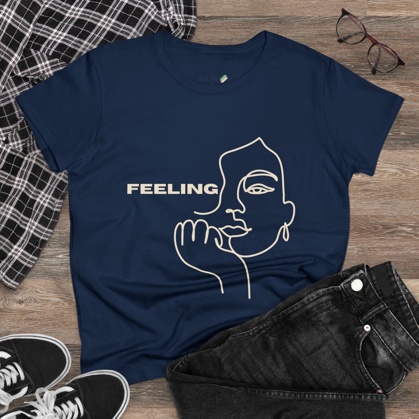 Feeling Line Art Tee | Minimalist Face Design